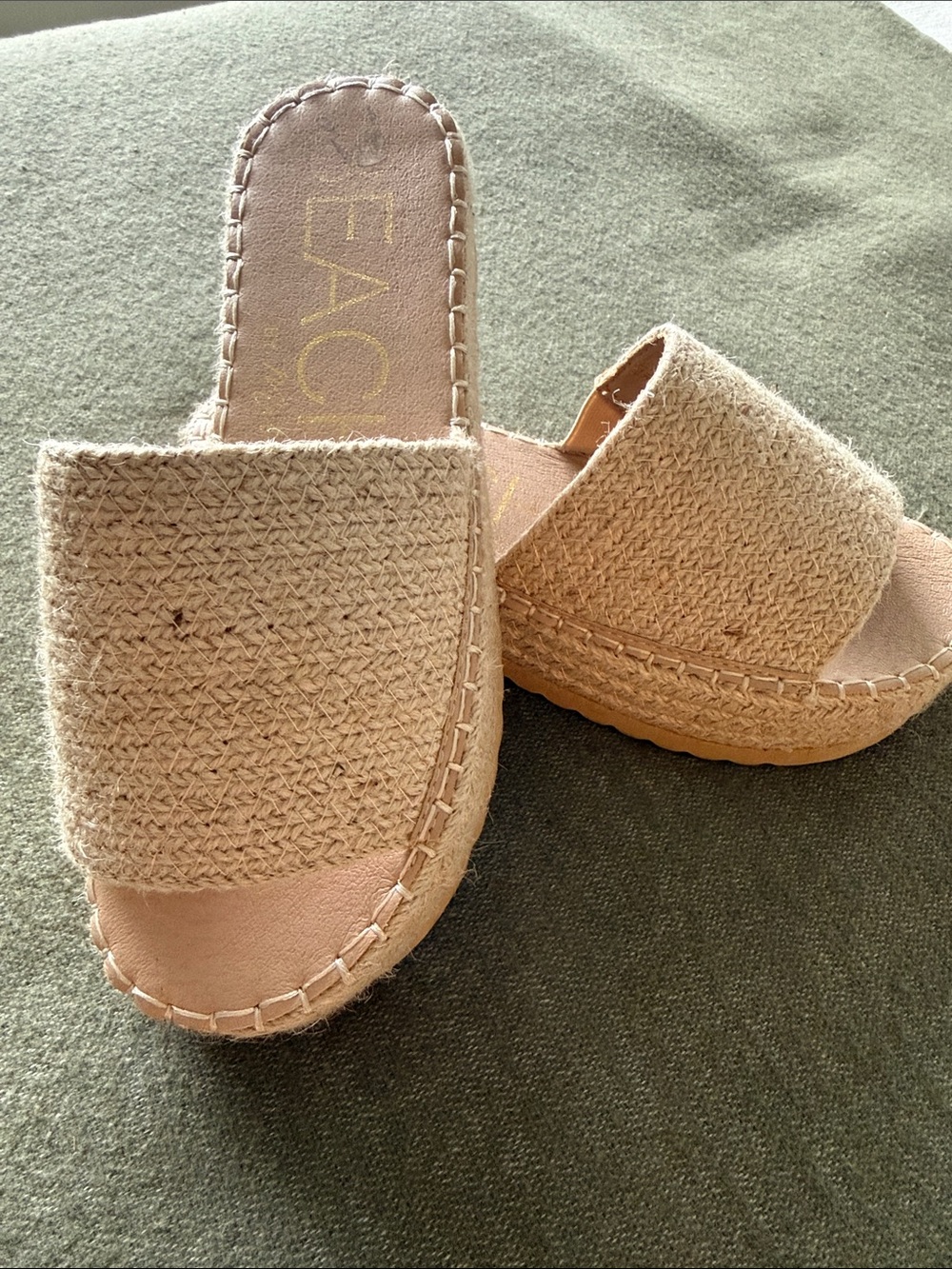 Boho Natural Women's Beige Woven Slide Sandals, Beach by Matisse.